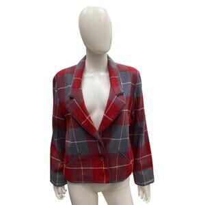 VTG Simone Alexander For Patty Woodard Women’s Blazer SZ 12 Wool Plaid Red Gray